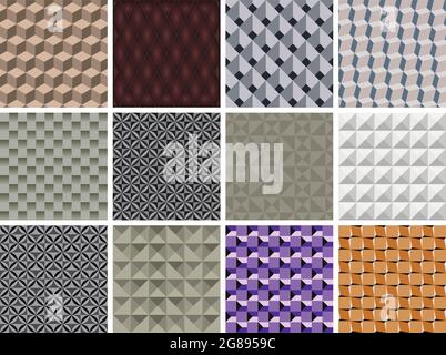 12 Design Set 3D Musterdesign, Wand 3D Designvektor eps Datei. Stock Vektor