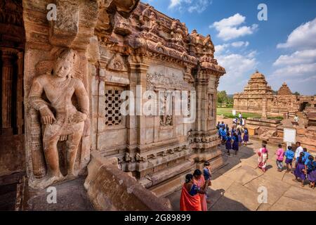 Pattadakal, Karnataka, Indien - 11. Januar 2020 : der Virupaksha-Tempel im Pattadakal-Tempelkomplex aus dem 7.-8. Jahrhundert, dem frühen Chaluky Stockfoto