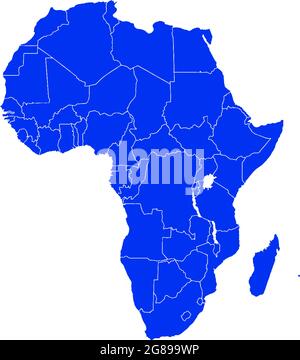 Blau gefärbte Afrika-Übersichtskarte. Politische karte afrikas. Vektorgrafik Karte. Stock Vektor