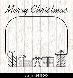 Auf einem grauen Hintergrund aus Holz Textur, ein Rahmen mit Geschenken Stock Vektor