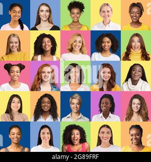 Sammlung von Porträts von schönen Frauen mit verschiedenen Frisuren Stockfoto