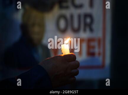 Boston, Massachusetts, USA. 17. Juli 2021. Eine gute Mahnwache für Demokratie anlässlich des einjährigen Begehens des demokratischen Abgeordneten John Lewis. Quelle: Chuck Nacke/Alamy Live News Stockfoto