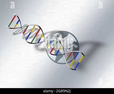 Genetische DNA der Welt. 3D-Rendering. Stockfoto