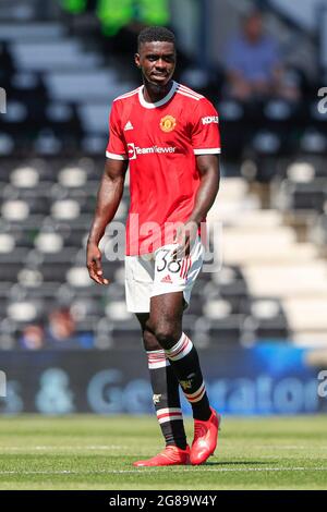 Derby, Großbritannien. Juli 2021. Axel Tuanzebes #38 von Manchester United in Derby, Vereinigtes Königreich am 7/18/2021. (Foto von Conor Molloy/News Images/Sipa USA) Quelle: SIPA USA/Alamy Live News Stockfoto