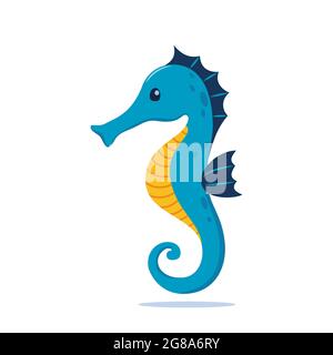 Cute Cartoon blau Seepferd, isoliert flachen Stil Vektor-Illustration Stock Vektor