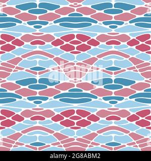 Psychedelische Zellen nahtlose abstrakte Muster in blau-roten Farben, abstrakt gewellte organische Formen, Bögen, Steine Vektor Hintergrund textile Cover illustrative Stock Vektor