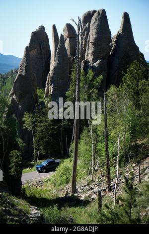 Blick auf den Needles Highway, Black Hills, South Dakota, USA. Stockfoto