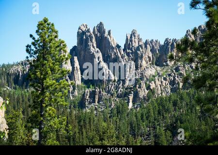 Blick auf den Needles Highway, Black Hills, South Dakota, USA. Stockfoto