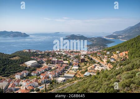 Wunderschöne Aussicht auf Kas Resort Stadt in der Türkei. Stockfoto