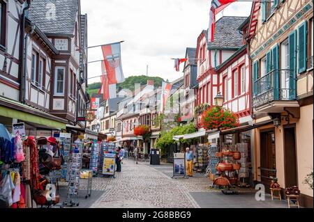 Ahrweiler, Rheinland-Pfalz, Deutschland: Die Altstadt von Ahrweiler wurde bei den Sturzfluten vom Juli 2021 schwer beschädigt. Stockfoto