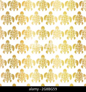 Meeresschildkröten Muster Goldfolie nahtlose Vektor Hintergrund. Schildkröte Silhouetten Rapportiertes Muster metallic golden. Elegante Meerestiere Draufsicht. Verwenden Stock Vektor