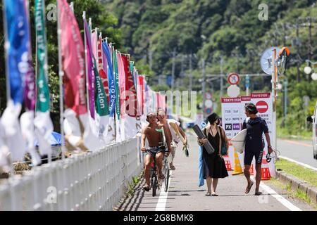 Chiba, Japan. Juli 2021. Kujyuukuri Beach Line, 18. Juli 2021 - Surfen : vor den Olympischen Spielen 2020 in Tokio am Tsurigasaki Surfing Beach in Chiba, Japan. Quelle: KONDO/AFLO/Alamy Live News Stockfoto