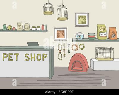 PET Shop Store Grafik Innenraum Farbe Skizze Illustration Vektor Stock Vektor