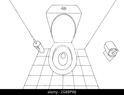 Toilette Grafik Innenraum schwarz weiß Skizze Illustration Vektor Stock Vektor