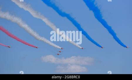 Silverstone, Großbritannien. Juli 2021. Silverstone Circuit, 18. Juli 2021 Red Arrows während des FORMEL 1 PIRELLI BRITISH GRAND PRIX RENNENS in Silverstone, Großbritannien Credit: Phil Duncan Every Second Media/Alamy Live News Stockfoto