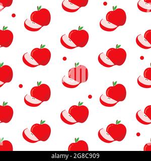 Leuchtendes Nahtloses Muster mit rotem Apfel. Apple-Schnittmuster auf Weiß isoliert Stock Vektor