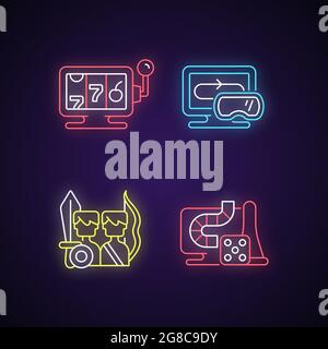 Durchsetzungsfähige Spiele Neon-Licht-Symbole gesetzt Stock Vektor