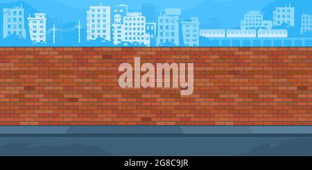 Flache Leere Backsteinwand Mit Hintergrund Der Stadtlandschaft Vektor-Illustration-Vorlage Stock Vektor