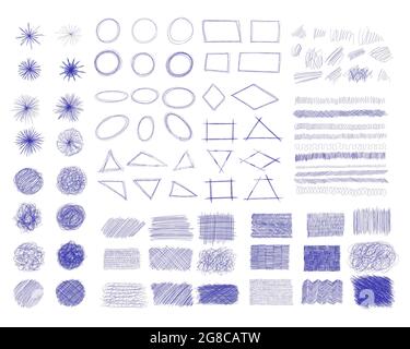 Tintenstift Scrawl Collection - verschiedene Formen von handgezeichneten Scribble Linie Zeichnungen. Stock Vektor