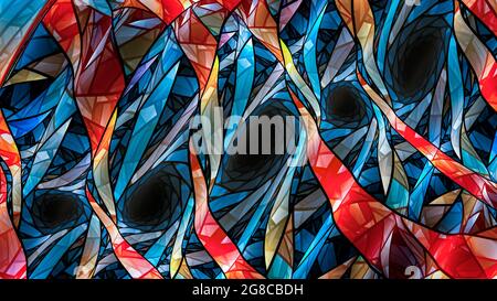 Bunte Glasmalerei mit Löchern, computergenerierter abstrakter Hintergrund, 3D-Rendering Stockfoto