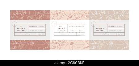 Vektor-Set Lattens für Kosmetik mit Label-Template-Design. Muster oder Geschenkpapier für Verpackungen und Schönheitssalons. Magnolien blüht. Organisch Stock Vektor