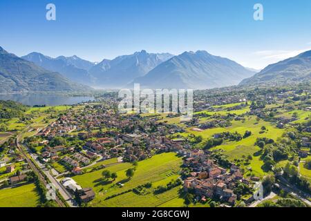 Comer See (IT), Luftaufnahme des oberen Lario im Gebiet von Piona, Colico Stockfoto