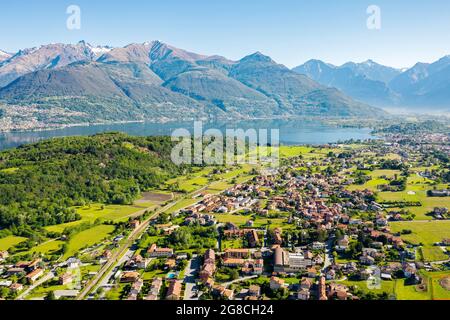 Comer See (IT), Luftaufnahme des oberen Lario im Gebiet von Piona, Colico Stockfoto