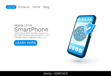 Smartphone Login App Bannerkonzept, Ort für Text, Zugriff auf Online-Anwendung, Autorisierung mobiler Service. Vektorgrafik Stock Vektor