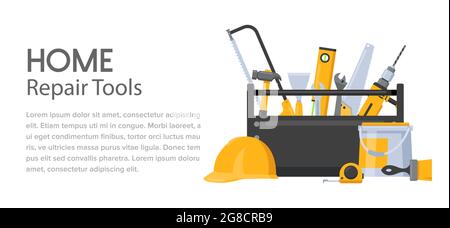 Reparatur-Tools, Handwerker-Toolbox mit Baumeister professionelle fix-Ausrüstung, Hausrenovierung Stock Vektor