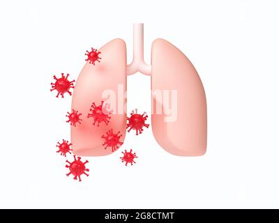 Menschliche Lungen, die von Viren angegriffen werden, Thema einer Corona-Virus-Pandemie, 3d-Illustration, inspiriert von flachem Designtrend Stockfoto