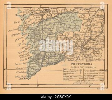 PONTEVEDRA. Galicien. Mapa Antiguo de la Provincia 1914 alte antike Tafel Stockfoto