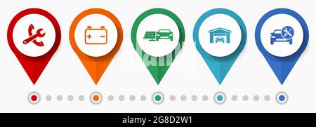 Auto serivce, Auto-Reparatur-Konzept Vektor-Symbol-Set, flache Design-Zeiger, Infografik Vorlage Stock Vektor