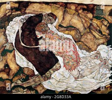 Tod und Mädchen von Egon Schiele (1890-1918), Öl und Leinwand, 1915 Stockfoto