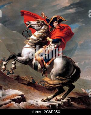 Napoleon Bonaparte. Napoleon am Großen St. Bernhard von Jacques-Louis David (1748-1825), Öl auf Leinwand, 1801 Stockfoto