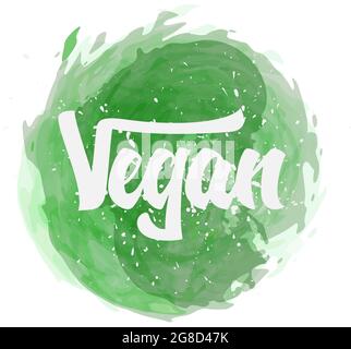 Grünes Aquarell-Splash VEGANES Etikett oder Logo isoliert auf weißer Vektorgrafik Stock Vektor