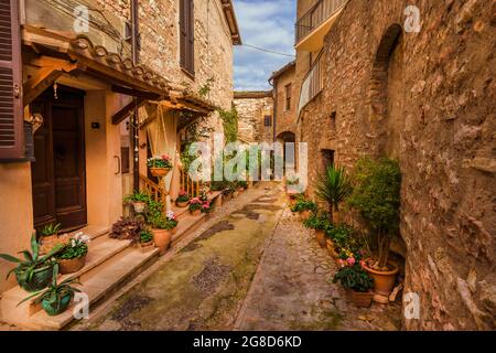 Spello charmante historische Zentrum Gasse in Umbrien Stockfoto