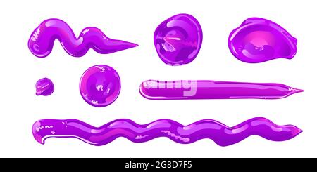 Set aus violetten Schleimflecken, Spritzern oder Blobs. Rosa Gelee in Cartoon-Flat-Stil. Vektordesign-Elemente. Stock Vektor