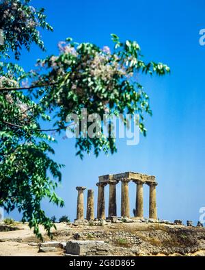 Apollotempel, Antikes Korinth, Korinth, Peloponnes, Griechenland, Europa, Stockfoto
