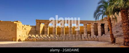 Die stampfköpfigen Sphinxe in dem so genannten äthiopischen Gericht, Karnak, Ägypten Stockfoto