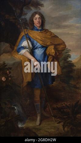 Lord George Stuart, 9. Seigneur von Aubigny (1618-1642). Schottischer Adliger und Militär. Royalistischer Befehlshaber. Er wird als Hirte dargestellt, der in einer arkadianischen Landschaft steht. Porträt von Anthony van Dyck (1599-1641). Öl auf Leinwand (218,4 x 133,4 cm), ca. 1638. National Portrait Gallery. London, England, Vereinigtes Königreich. Stockfoto