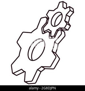 Illustration Zeichnung von mechanischen Komponenten auf weißem Hintergrund Stockfoto
