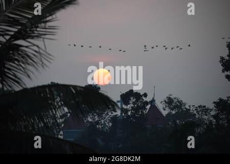 Sonnenaufgang, Sonne zum Zeitpunkt des Sonnenaufgangs. Stockfoto
