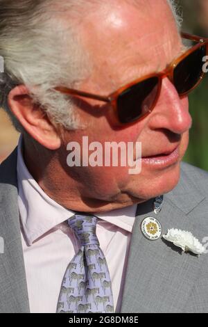 Der Prinz von Wales nimmt an einem Empfang zur Feier der Gründung des „Confident Rural Communities Network“ des Prince's Countryside Fund im Herzogtum Cornwall Nursery in Lostwithiel, Cornwall, Teil. Bilddatum: Montag, 19. Juli 2021. Stockfoto