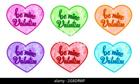 Herzen mit Text und texturiertem Muster Sticker Pack Stockfoto