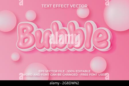 Pink Bubble Text Effektstil. Editierbarer Schriftarttexteffekt. Stock Vektor