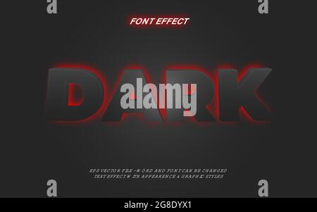 Dunkler Texteffekt mit hellem Rücken. Editierbarer Schriftarttexteffekt. Stock Vektor