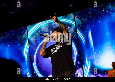 19. Juli 2021: 19. Juli 2021 (marbella) Nicky Jam wählt Starlite Catalana Ockidente, um seine zwei einzigen Sommerkonzerte in ganz Europa im Auditorium von Marbella, Malaga, abzuhalten. (Bild: © Lorenzo Carnero/ZUMA Press Wire) Stockfoto