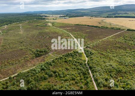 Luftaufnahme von der Drohne des Schlachtfeldes Culloden Moor in Inverness-Shire, Schottland, Großbritannien Stockfoto