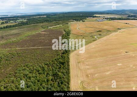 Luftaufnahme von der Drohne des Schlachtfeldes Culloden Moor in Inverness-Shire, Schottland, Großbritannien Stockfoto