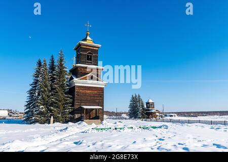 Holzkirche, Regionalmuseum Tscherkekzkij, Straße der Knochen, Sacha Republik, Jakutien, Russland Stockfoto